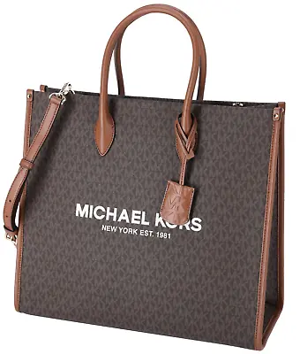 Michael Kors Mirella Large Tote Crossbody Bag Brown MK Signature • $139