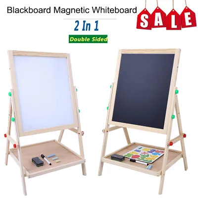 2-in-1 Double Sided Wooden Black White Easel Chalk Adjustable Drawing Board Toys • $26.59