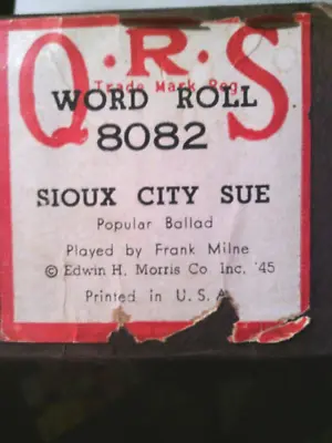 Antique Music Roll Piano Player Organ 8082 Sioux City Sue Sheet Folk Music • $19.99