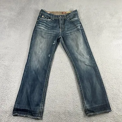 Big Star Jeans Mens 33R Blue Denim Voyager Loose Distressed Casual Buckle 34x31 • $28.88