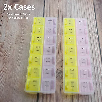 2x PCS 7 Daily Weekly Vitamin Pill Organizer Twice Day Storage Box Case 2 Colors • $8.99