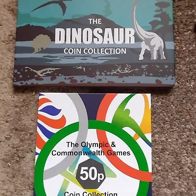 50p Coin Albums X2  Olympic And Commonwealth Games And DINOSAUR 50p • £1