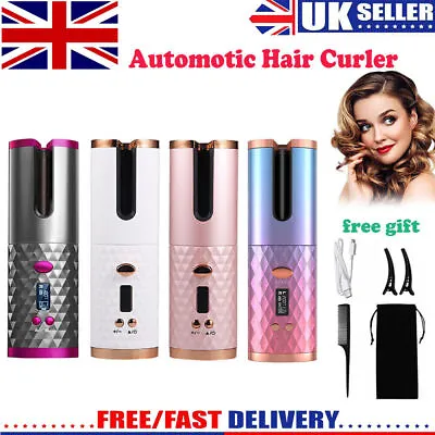 Automatic Hair Curler Cordless Curling Iron LCD Wireless Rotating Ceramic Waver • £17.99