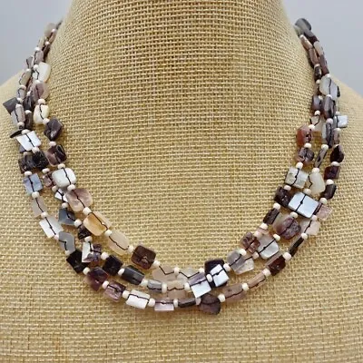 Cookie Lee Necklace Multicolor Square Shell Beads Triple Strand 16 Inch Jewelry • $10.49