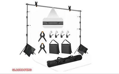 GloShooting 10 X 12ft Heavy Duty Photo Backdrop Stand Kit Adjustable Muslin Back • $86.69