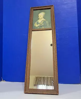 Vintage Vertical Elongated Mirror With Picture In Wood Frame • $115
