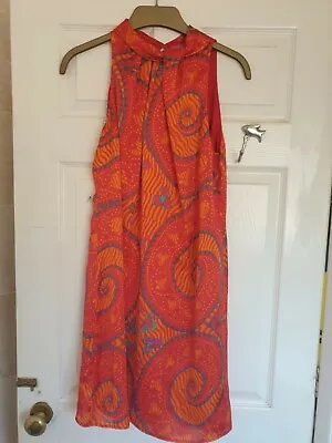 ZANDRA RHODES Sexy Orange Print - Silky Shift Dress - Size 12 - RARE  • $40.41