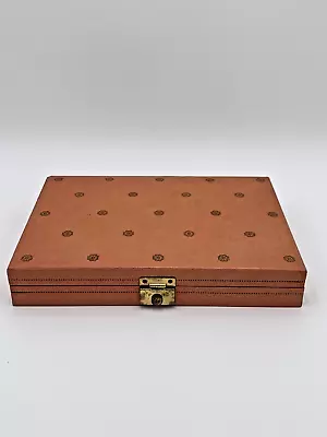 Vintage Mele Jewelry Box Tan W/ Pink Velvet/Satin 15 Compartments 11x8 • $25