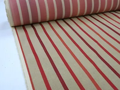 LAURA ASHLEY LUXFORD STRIPE CRANBERRY Linen Blend Upholstery Fabric • £11.95