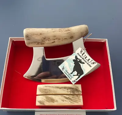 Vintage Hand Carved Alaska Natural Moose Antler  Ulu With Sheath Stand Never Use • $34.99