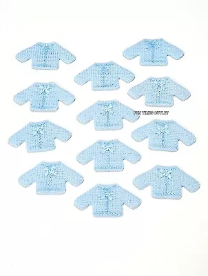12 Baby Shower Boy Party Favors Mini Knit Chrochet Sweaters Blue Nino Recuerdos  • $10