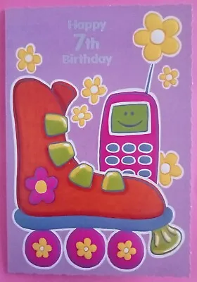 7th Happy Birthday Greeting Card Girl's 7 Years Old For Her Seventh Roller Skate • £1.99