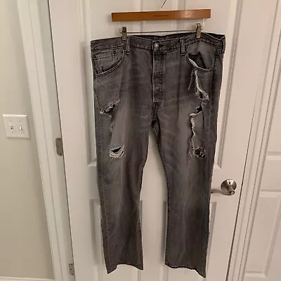 Levis 501 Jeans Men 40 X 32 Button Fly Distressed Black Denim Original Straight • $59.45
