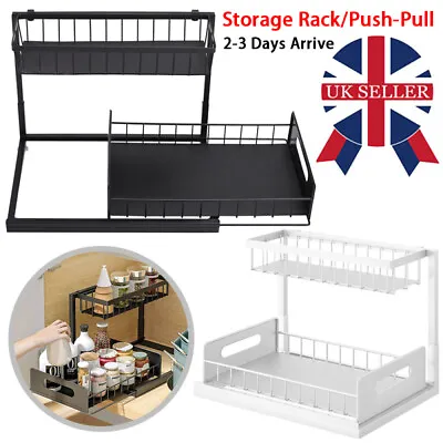 2-Tier Pull Out Basket Under Sink Cupboard Organiser Kitchen Drawer Storage Rack • £14.98