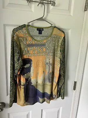 Venezia Jeans Womens Long Sleeve Multicolor Print Top Shirt Size 14/16 • $13.99