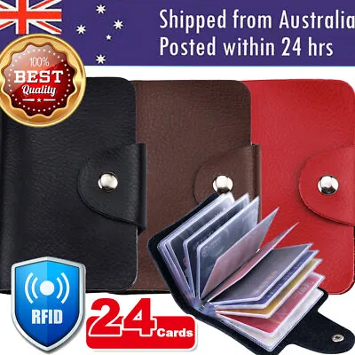 RFID Block Card Holder Mini Leather 24 Card Wallet Business Case Purse Credit Au • $6.99