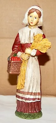 Harvest Vintage Figurine Pilgrim Farm Woman Holding Wheat 8 1/2  Tall NIB 279H • $12.99