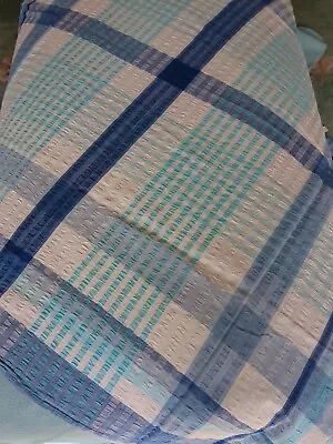 Vintage Blue And White Checked Cotton Tablecloth • £1