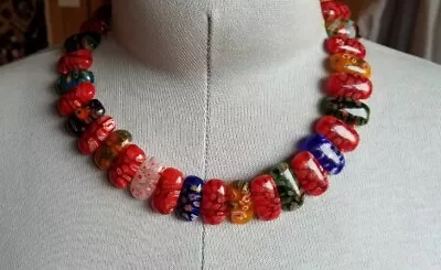  Millefiori Necklace Red Glass Lozenge Bead Venetian  Choker Collar 17  • $30