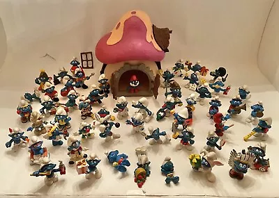 Vintage & Rare PEYO SCHLEICH SMURF LOT OF 54 AND MUSHROOM HOUSE + 8 As Is • $209.99