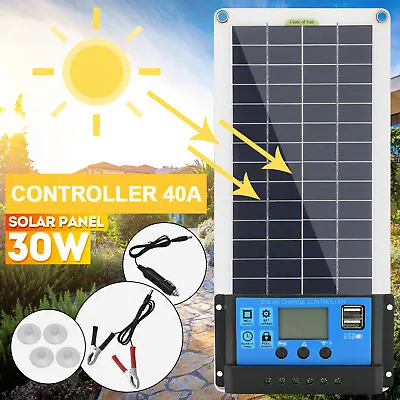 £29.19 • Buy 30W Solar Panel Kit + 40A Battery Charger LCD Controller For Caravan Car/Boat