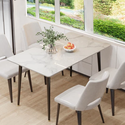 6-Seater High Gloss Marble Dining Table Easy Clean With Thick Strong Metal Legs • $269.96