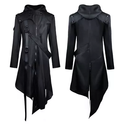 Mens Gothic Black Hooded Long Sleeve Jacket Punk Irregular Coats Halloween Party • $36.39