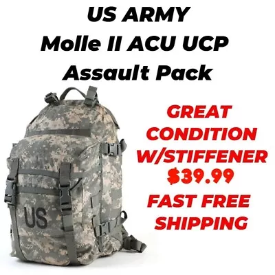 Backpack US ARMY Molle II ACU UCP Assault Pack With Stiffener GREAT CONDITION!!! • $39.99