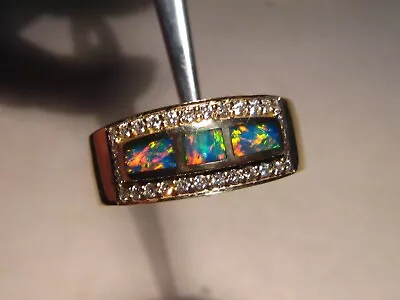 Men's Opal & Diamond  Ring  Solid  14k Gold    Size 11  Brilliant  Color • $2250