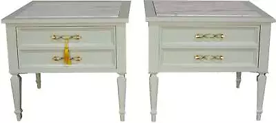 Mid Century Transitional Marble Top Nightstands A Pair- Newly Painted • $1800