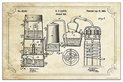 Vintage Alcohol Still Patent Art Print 11x17 Whiskey Moonshine Bar Wall Decor • $11.95