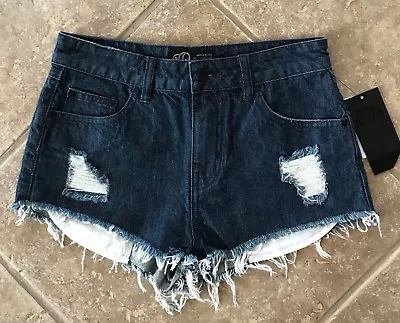 Metal Mulisha Strutter Shorts Womens Juniors Size 7 Indigo Denim Distressed NWT • $2.97