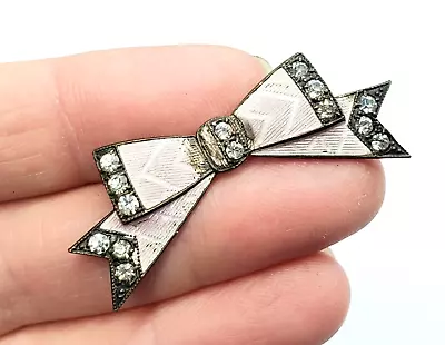 Vintage Antique Art Deco French Pastel Pink Enamel Glass Stones Bow Pin Brooch • $49.99