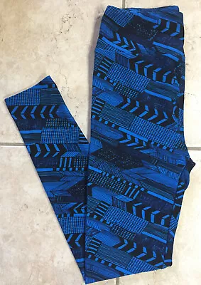 NEW Lularoe Leggings OS Blue Black Arrows Tribal Striped Stretch Pants One Size • $7.98