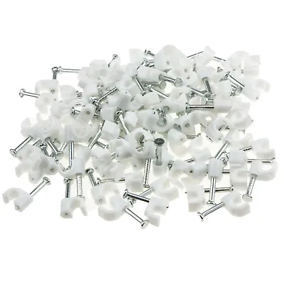 £2.85 • Buy 100 X Round  Cable Clips Ethernet Phone Aerial Electrical Lead   5mm/6mm/7mm/8mm