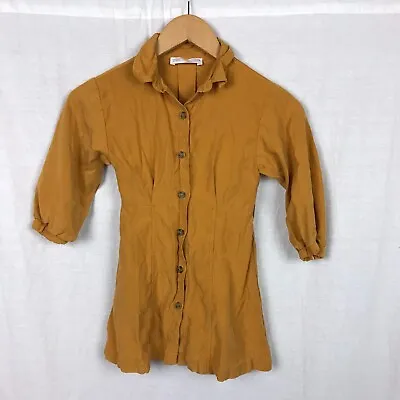 Zara Girls Long Sleeve Button Front Dress Mustard Yellow Collared Size 6 • $9.72