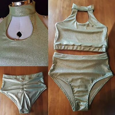 £40 • Buy Pole Dance Wear Size 12 Newsilver And Green Sparkle Long Top New Waist 30  