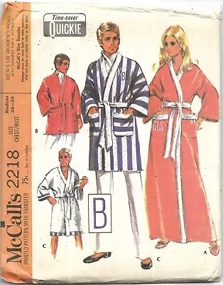 Vtg McCalls #2218 MEN'S OR WOMEN'S ROBE  Uncut Sewing Pattern Size M • $9