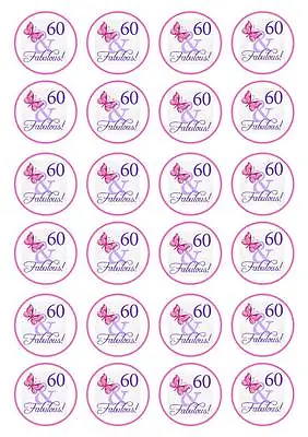 24 60th Birthday Fab Pink Butterfly Cupcake Cake Toppers Edible Wafer Paper  • £2.99