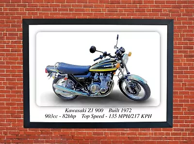 Kawasaki Z1 900 Motorcycle - A3 Size Print Poster On Photographic Paper Wall Art • £9.99