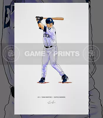 Edgar Martinez Seattle Mariners Baseball Illustrated Print Poster Art • $19