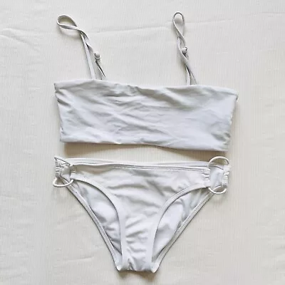 LA Hearts Zaful Womens Swim Set Bikini Top Bandeau Bottom Swimming Used White S • $7.99