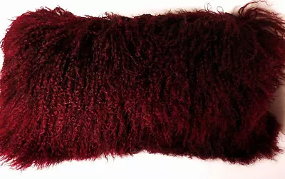 Mongolian Lamb Fur Pillow Burgundy New  Real Tibet Cushion Tibetan • $79.95