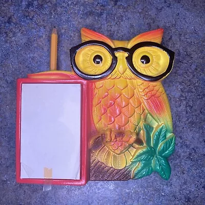 Vintage Miller Studios Chalkware Owl Kitschy Kitchen Notepad Holder Pencil 1970s • $15