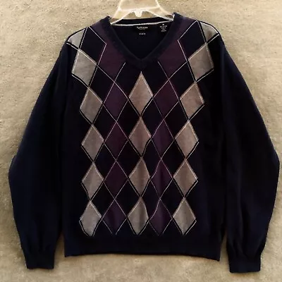 Mens Size M Argyle Sweater Cotton Long Sleeve Pull Over Van Heusen Studio  • $3.99