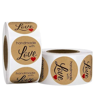 Hand Made With Love Stickers Handmade Homemade Labels Thank You Heart Round • £2.78