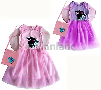 Kids Mr Beast Lightning Cat Dress Cosplay Costume Birthday Party Fancy Dress+Bag • £11.99