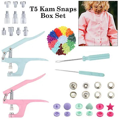 T5 KAM Snap Poppers Plastic Buttons With Pliers Box Kit DIY Clothing Raincoat • £16.79