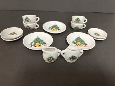 VTG Miniature China Tea Set 14 Piece Porcelain Bear And Christmas Tree • $9.99