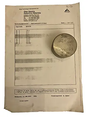 OES And XRF. Aluminium Reference Material Original Sample RC 40/10 With Papers. • $185